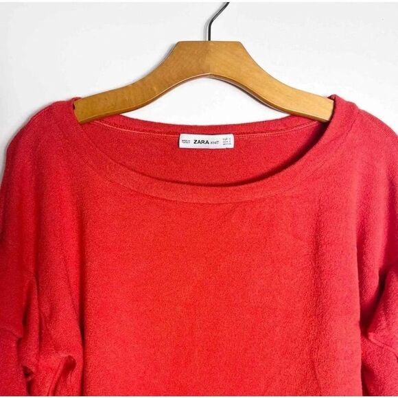Zara Knit EUC Orange Boat Neck Ruffle Bell Sleeve Sweater Size S - Picture 8 of 12
